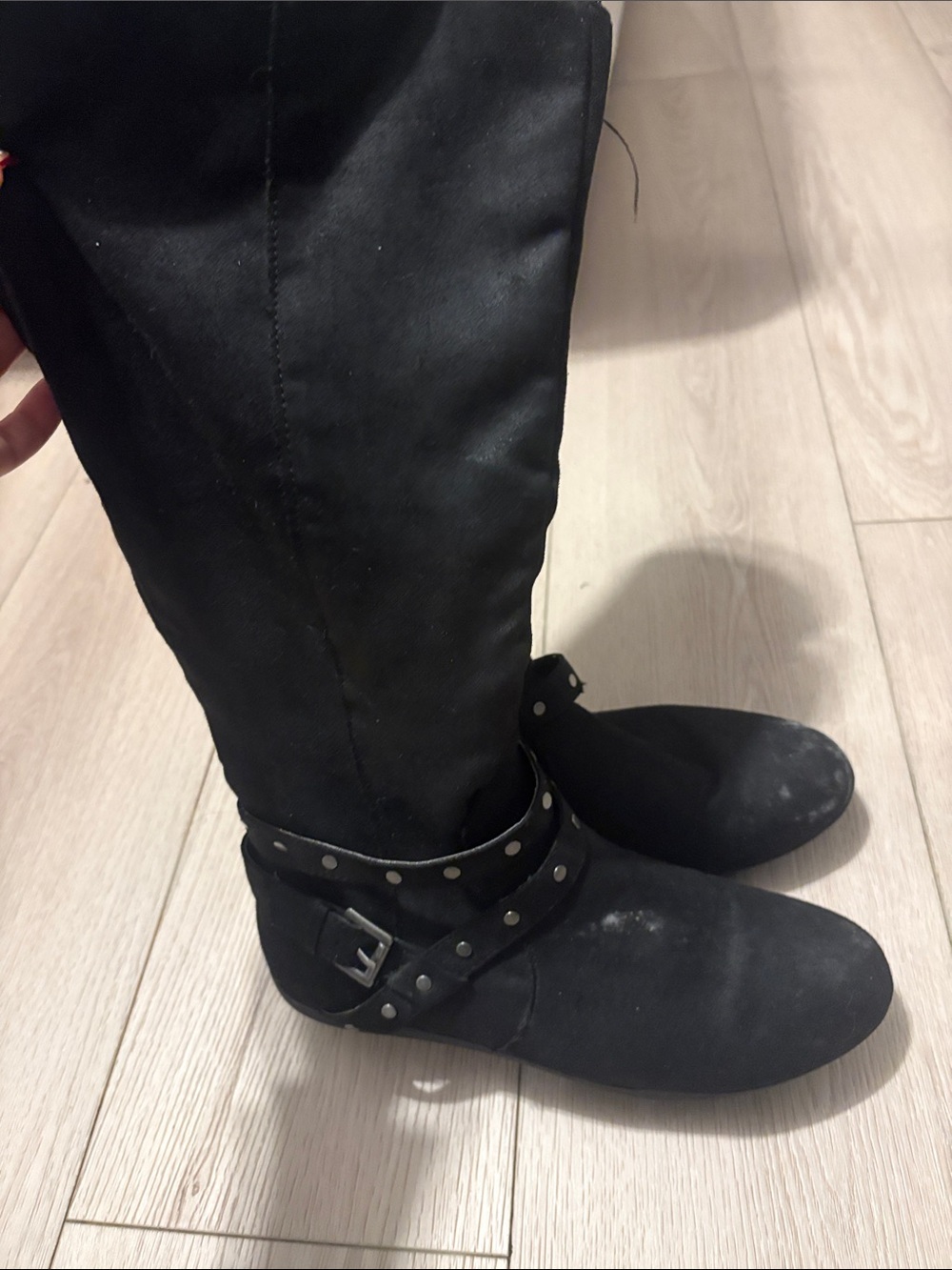 Fergalicious Black Over-the-Knee Studded Strap Boots